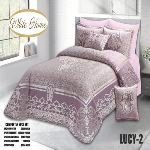 روتختی مخمل شانل white homeمدل Lucy دونفره 8 تکه رنگ صورتی روشن